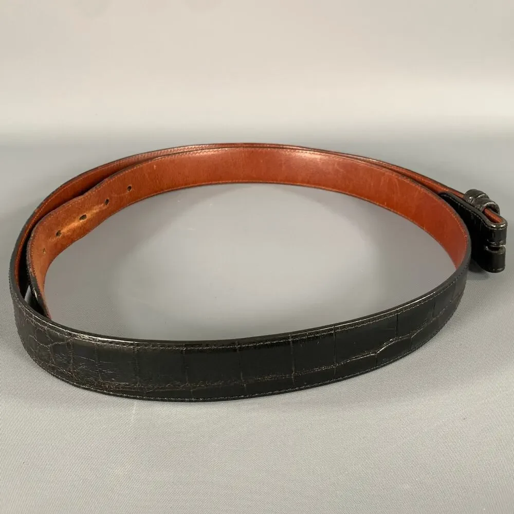 KLEINBERG SHERRILL Size 46 Black Croc Embossed Leather Belt